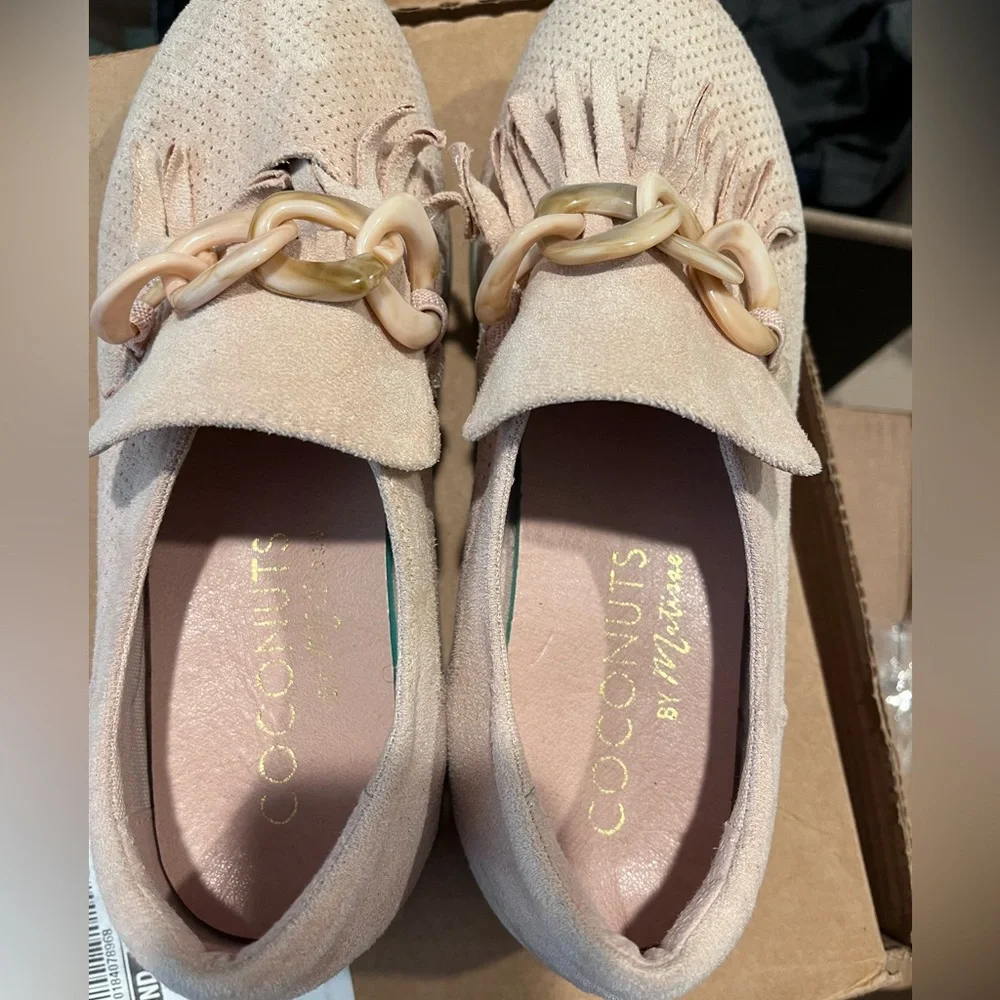 Coconuts by Matisse Blush Suede Loafers with Fringe and Chain - Picture 4 of 11